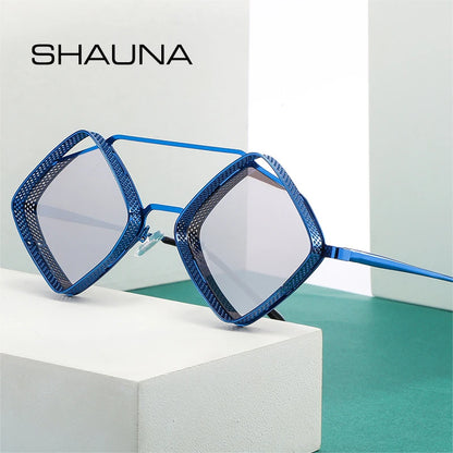 SHAUNA Retro Steampunk Sonnenbrille Herren Metall Hohlrahmen Farbverlauf Spiegel Shades UV400 Damen Punk Sonnenbrille