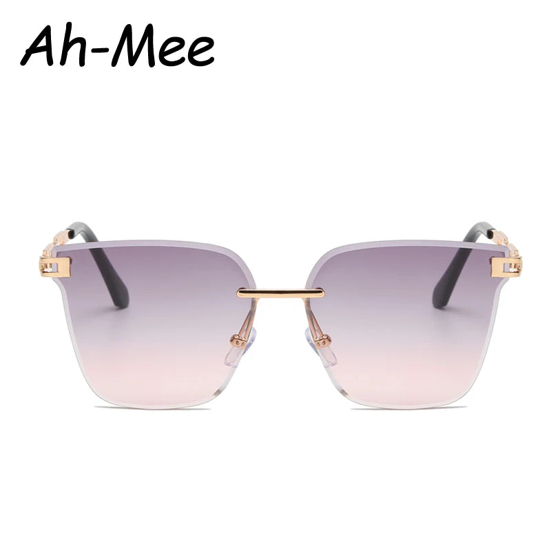 Neue Sonnenbrille Frauen Randlose Cat Eye Brillen Gradienten Braun Schneiden Objektiv Sonnenbrille Für Weibliche Legierung Brillen Marke Designer