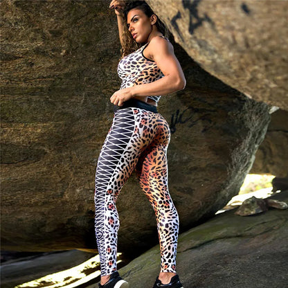 FCCEXIO Leopard Patchwork 3D Print Women Pants Push Up Running Sports Leggings Slim Pants Female Casual Trousers Fitness Legging