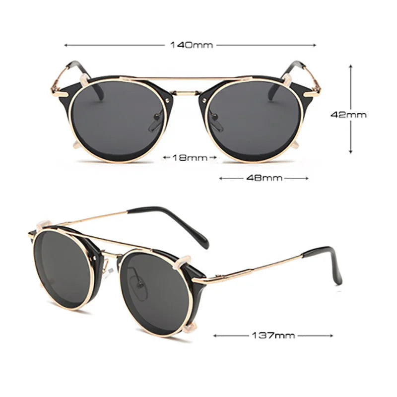 SHAUNA Retro Women Steampunk Sunglasses Brand Designer Flip Separable Lens Fashion Men Round Punk Glasses UV400