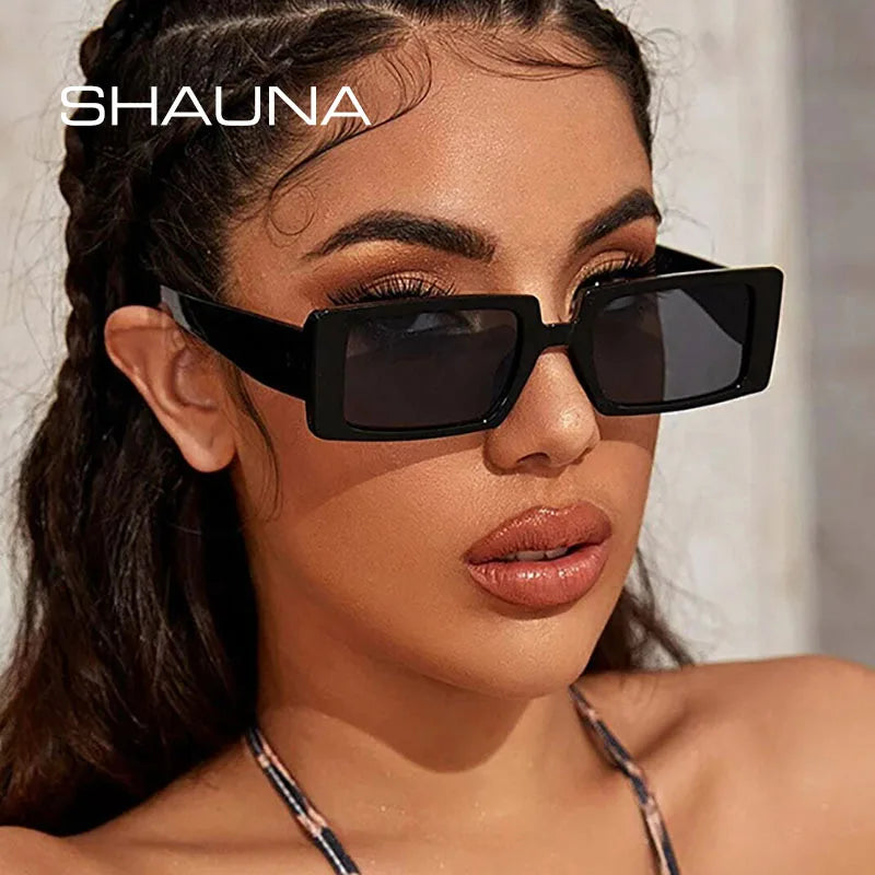 SHAUNA Summer Styles Retro Rectangle Sunglasses Women Fashion Fluorescent Green Shades Men UV400