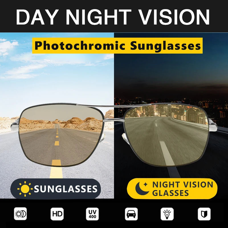 BIG Size Photochromic Sunglasses Polarized Day Night Vision Aluminum Men Driver Yellow Male Driving Glasses Large Oculos