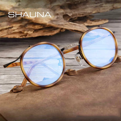 SHAUNA Anti-Blue Light Retro TR90 Women Round Glasses Frame Unique Design Fashion Men Optical Eyeglasses