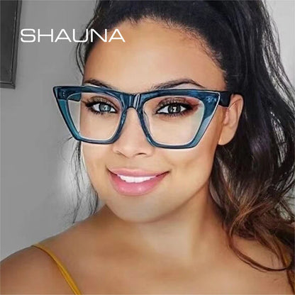 SHAUNA Anti-Blue Light Cat Eye Women Eyeglasses Frames Vintage Spring Hinge Men Optical Frame Computer Glasses