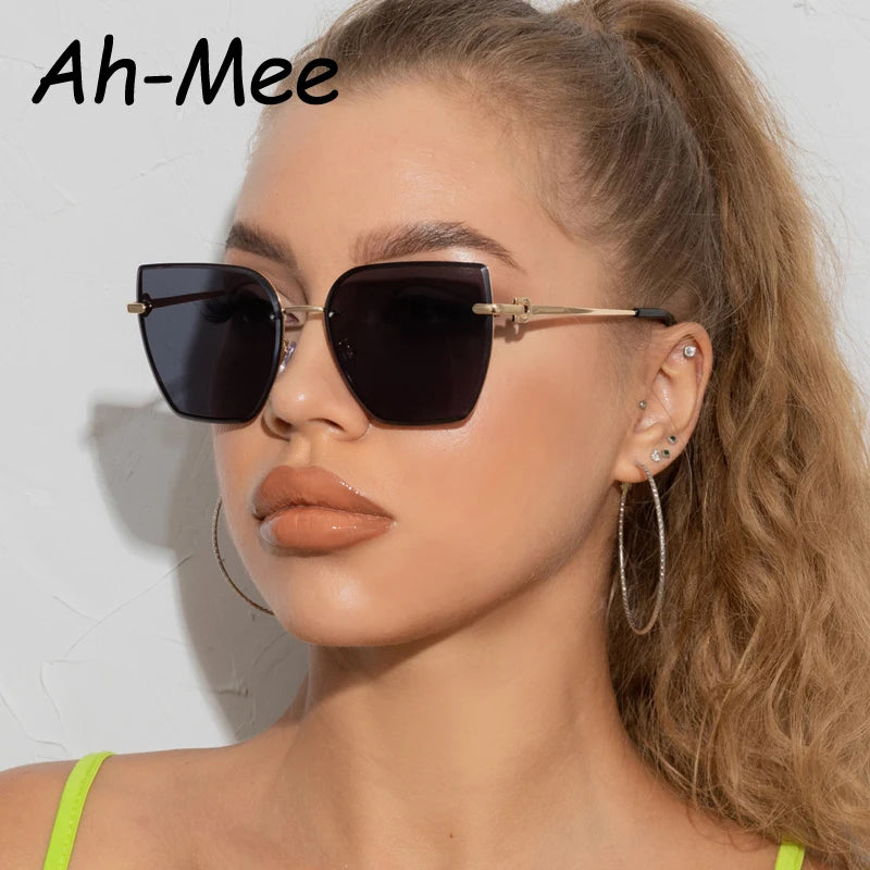 Retro Cat Eye Sonnenbrille Damen Markendesigner Mode Randlose Gradienten Sonnenbrille Schattierungen Schneiden Linse Damen Rahmenlose Brille