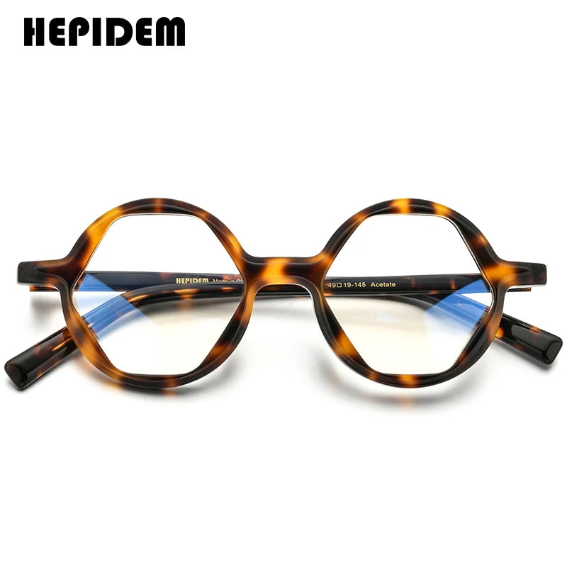 HEPIDEM Acetate Glasses Women 2021 New Retro Vintage Polygon Eyeglasses Frame Men Optical Spectacles Eyewear 9156