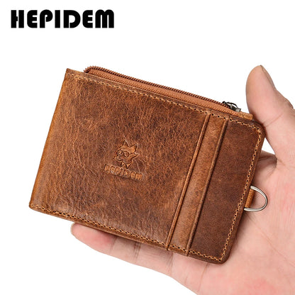 HEPIDEM RFID High Quality Crazy Horse Genuine Leather Slim Wallet 2020 New Front Pocket Money Dollar Bill Purse for Men K055