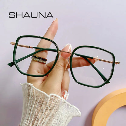 SHAUNA Fashion Dark Green Glasses Frame Clear Anti Blue Light Square Optical Frame Computer Glasses