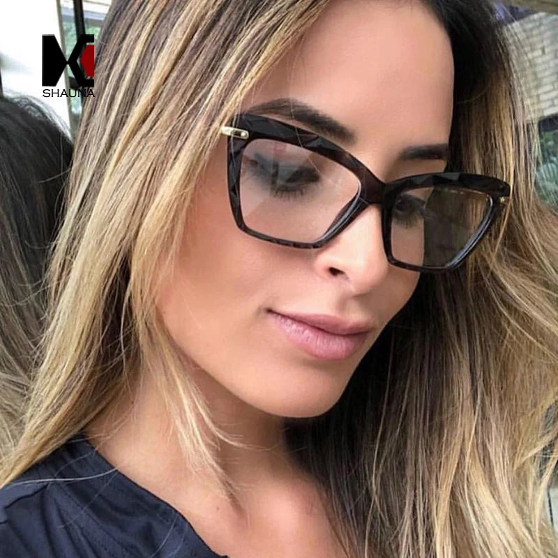 SHAUNA Spring Hinge Unique Faceted Eyeglasses Frame Women Transparent Cat Eye Glasses UV400