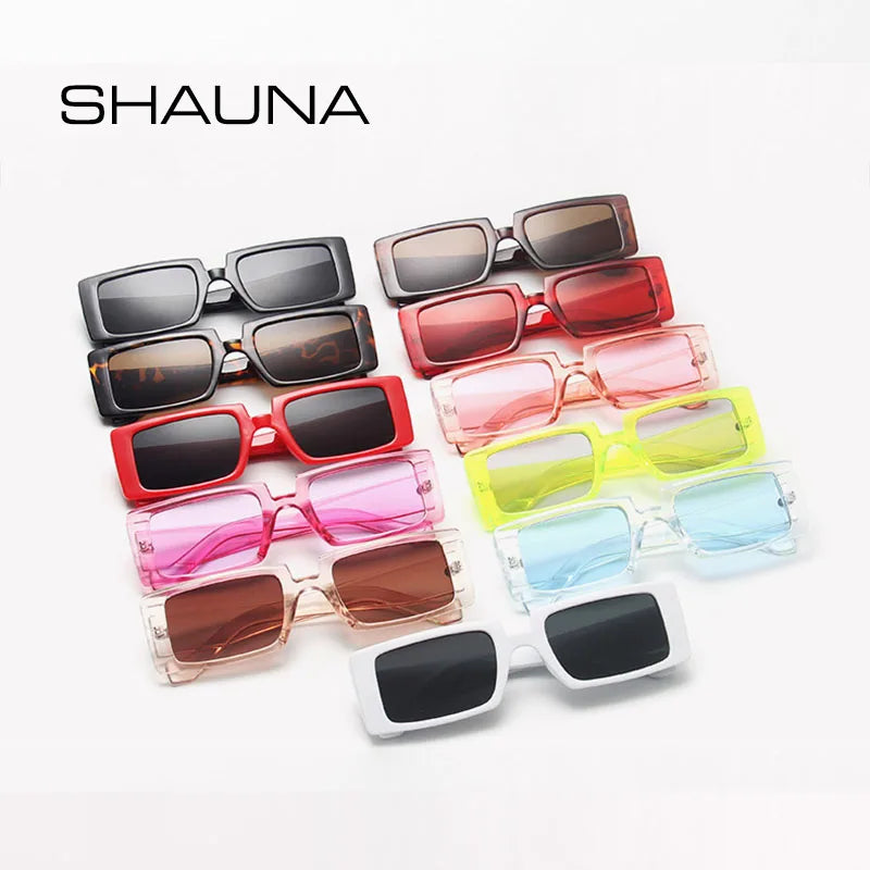 SHAUNA Summer Styles Retro Rectangle Sunglasses Women Fashion Fluorescent Green Shades Men UV400