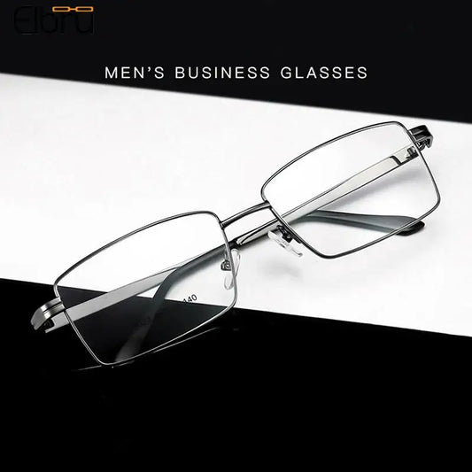 Elbru Titanium Alloy Glasses Electroplated Metal Spectacle Frame Flat Mirror Presbyopia Frame Retro Square Business Men Glasses