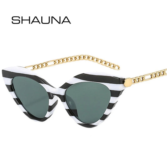 SHAUNA Retro Cat Eye Damen Sonnenbrille Mode Metallkette Shades UV400 Markendesigner Herren Trend Sonnenbrille