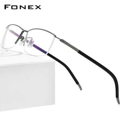 FONEX Reintitanium Brille Herren Halbrand Optische Brillengestelle 2021 Neue Halbrandlose Brillen F1015