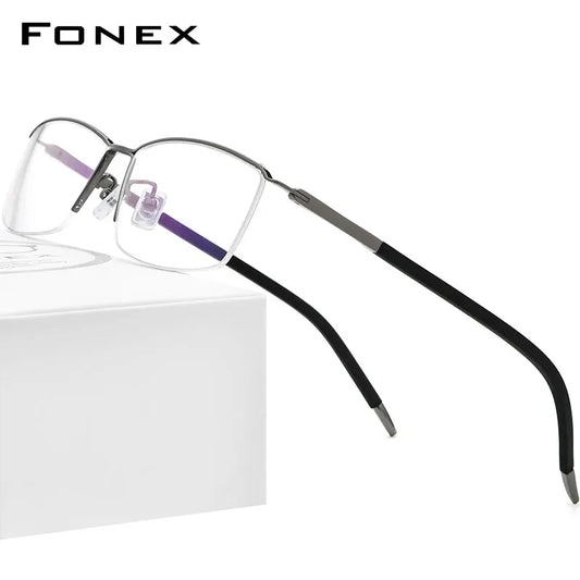 FONEX Pure Titanium Glasses Men Half Square Optical Eyeglasses Frames 2021 New Semi Rimless Eyewear F1015