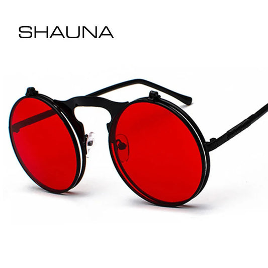 SHAUNA Folding Steampunk Sunglasses Women Retro Men Spring Temples Round Clear Red Punk Glasses UV400