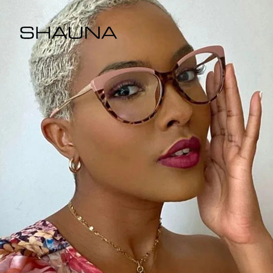 SHAUNA Anti-Blue Light TR90 Gradient Color Cat Eye Eyeglasses Frames Vintage Spring Hinge Optical Frame Women