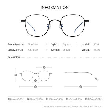 FONEX Titanium Anti Blue Light Blocking Computer Glasses Women Small Faces Retro Round Filter Eye Strain Eyeglasses Men 8554AB