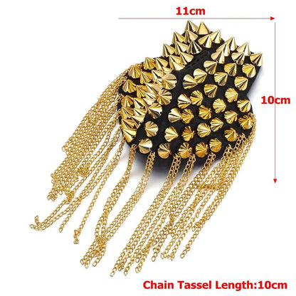 Coat Punk Clothing Accessories Tassel Metal Epaulet Dress Decoration River Pad Brooch Fringed Shoulder Stamp