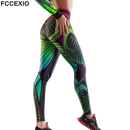 FCCEXIO Leggings Sexy Taille Haute pour Femmes Leggings Slim Imprimés Gym Haute Extensible Respirant Pantalons D'entraînement De Fitness pour Femmes