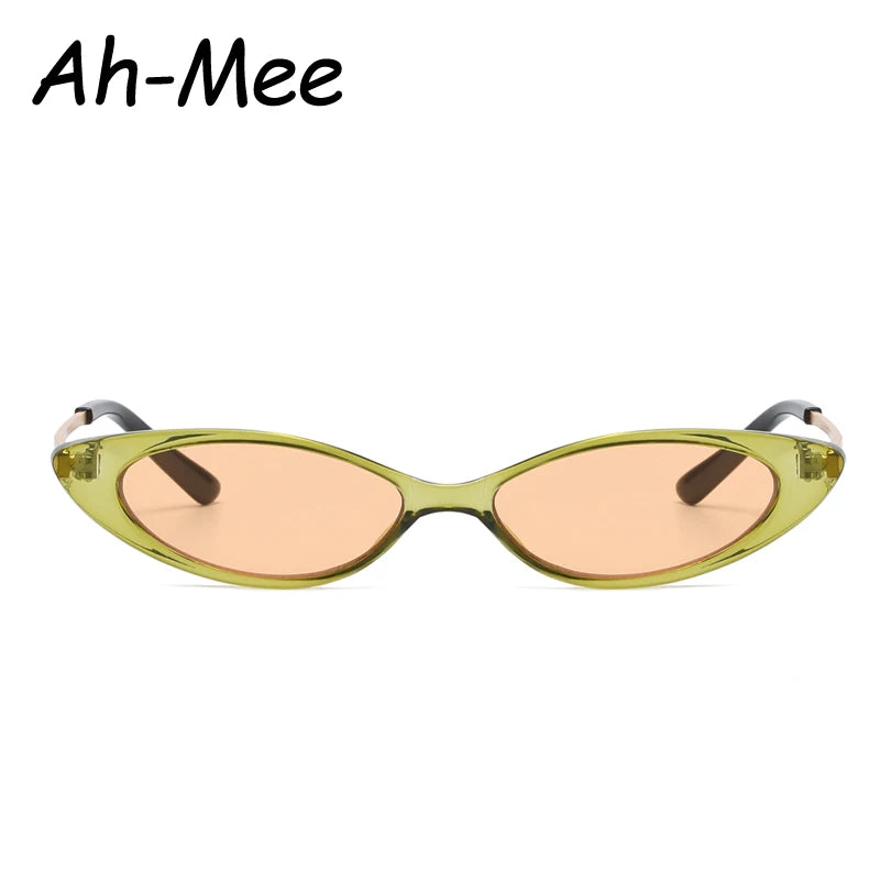 Kleine Sonnenbrille im Cat-Eye-Stil für Damen, schmale getönte Farblinsen, Sonnenbrille mit Metallrahmen, Bonbonfarben, Internet-Berühmtheit, empfohlen