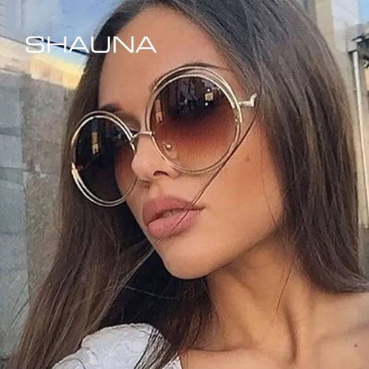 SHAUNA Vintage Übergroße Runde Sonnenbrille Frauen Legierung Rund Hohlrahmen Marke Designer Mode Kreisende Frosch Sonnenbrille UV400