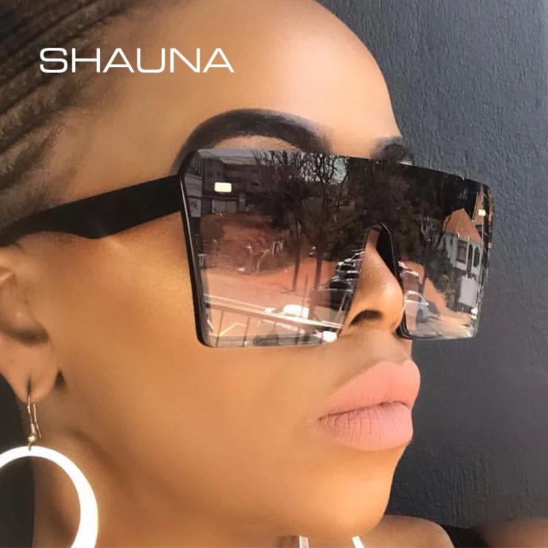 SHAUNA Oversize Square Sunglasses Women Fashion Flat Top Gradient Glasses Men