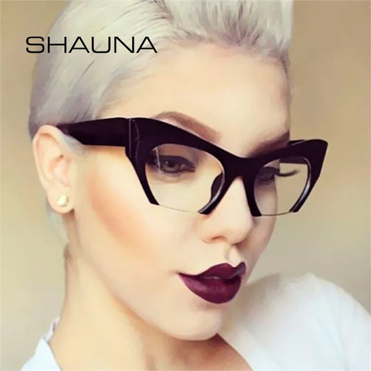 SHAUNA Retro Women Half Frame Cat Eye Glasses Frames Fashion Optical Frame