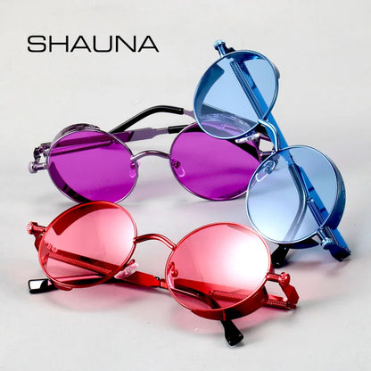 SHAUNA Classic Spring Punk Sunglasses Retro Metal Steampunk Round Shades UV400