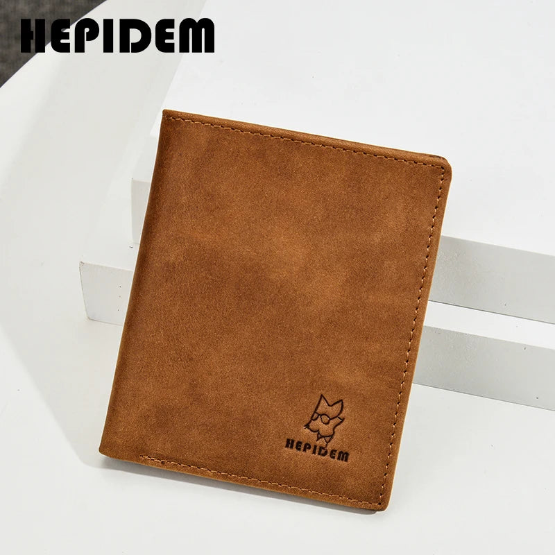 HEPIDEM RFID High Quality Crazy Horse Genuine Leather Slim Wallet 2020 New Front Pocket Money Dollar Short Purse for Men 115