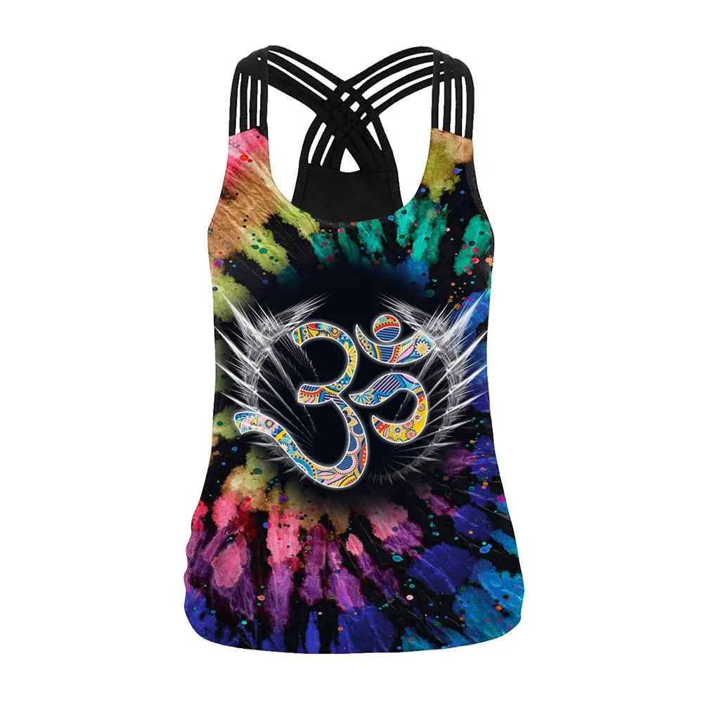 FCCEXIO The OM Symbol Mandala Women Vest Tops 3D Printed Aztec Round Ombre Flower Sling Tops Fashion Sexy Backless Tank Top