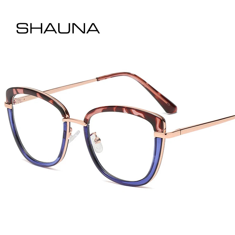 SHAUNA Retro Cat Eye Clear Anti Blue Light Eyewear TR90 Spring Hinge Women Glasses Frame Optical Men Computer Goggles