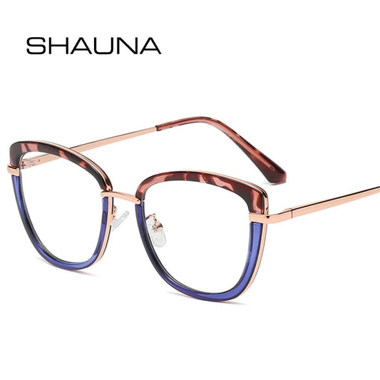 SHAUNA Retro Cat Eye Clear Anti Blue Light Eyewear TR90 Spring Hinge Women Glasses Frame Optical Men Computer Goggles