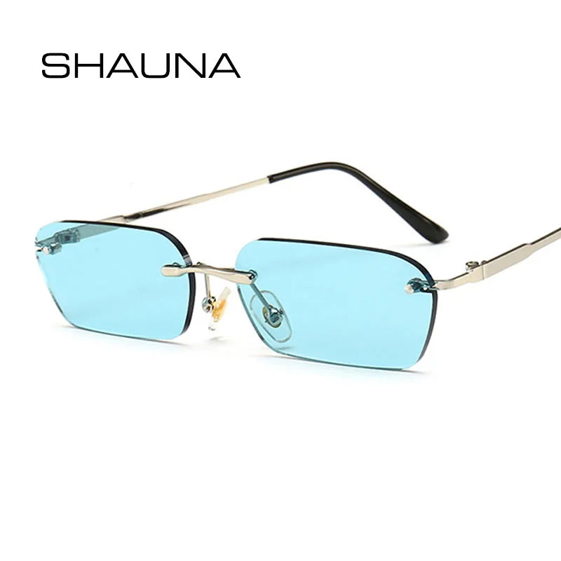 SHAUNA Fashion Rimless Sunglasses Trending Clear Red Blue Yellow Men Rectangle Shades UV400