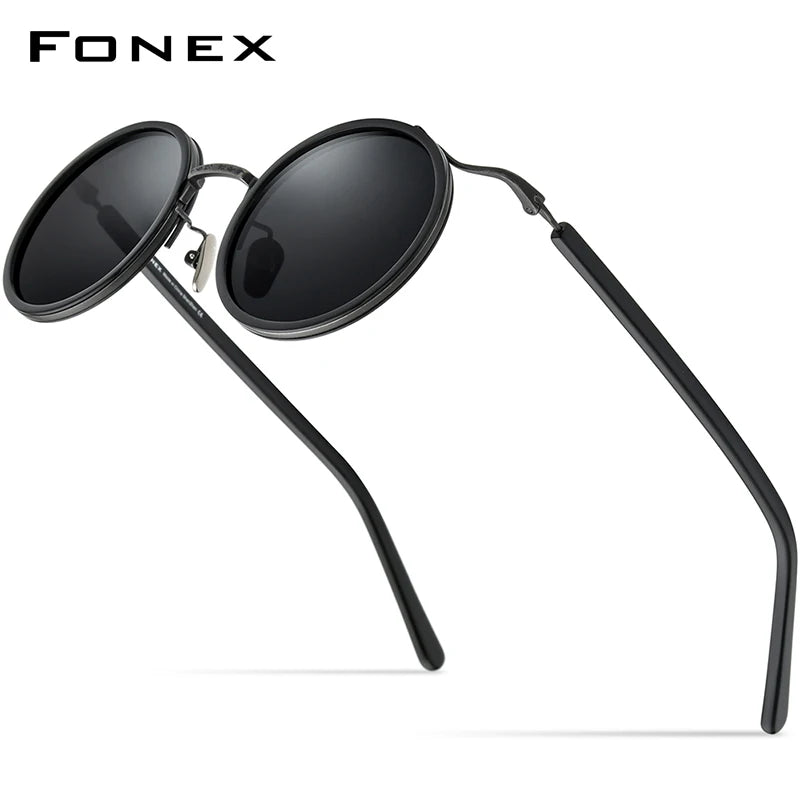 FONEX Titanium Acetate Polarized Sun Glasses Men 2022 New Retro Vintage Round UV400 Sunglasses for Women Shades F85676