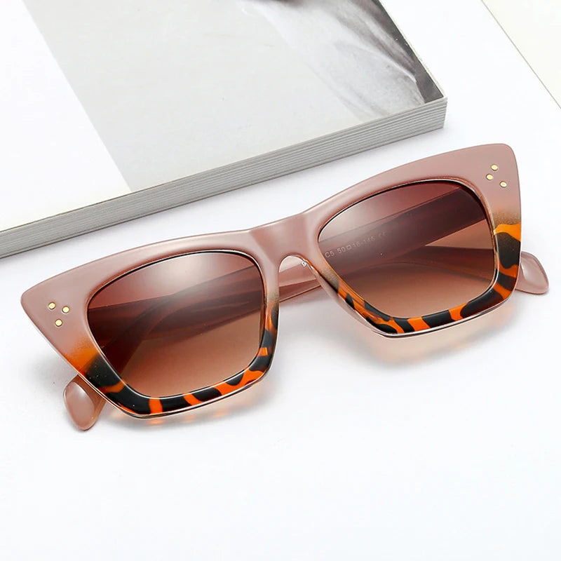 SHAUNA Retro Oversized Cat Eye Colorful Sunglasses Women Grey Tea Gradient Trending Rivets Sun Glasses Men Shades UV400