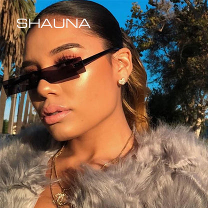 SHAUNA Ins Popular Small Rectangle Sunglasses Women Fashion Clear Red Rimless Shades Men UV400