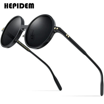 HEPIDEM Acetate Polarized Sun Glasses Men 2022 New Retro Vintage Circle Round Sunglasses for Women Shades 9158T