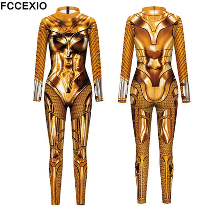 FCCEXIO The Wonder is Magic Woman Movie Pattern 3D Print Sexy Bodysuits Women  Long Sleeve Cosplay New Jumpsuit