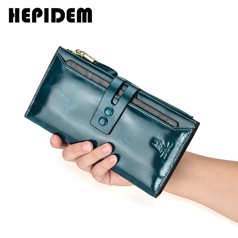 HEPIDEM RFID High Quality Genuine Leather Long Wallet 2020 New Female Front Pocket Money Dollar Bill Purse for Women 8239