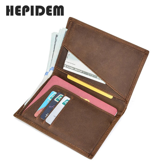 HEPIDEM RFID High Quality Crazy Horse Genuine Leather Wallet 2020 New Possport Pocket Identity Card Short Purse for Men 8436