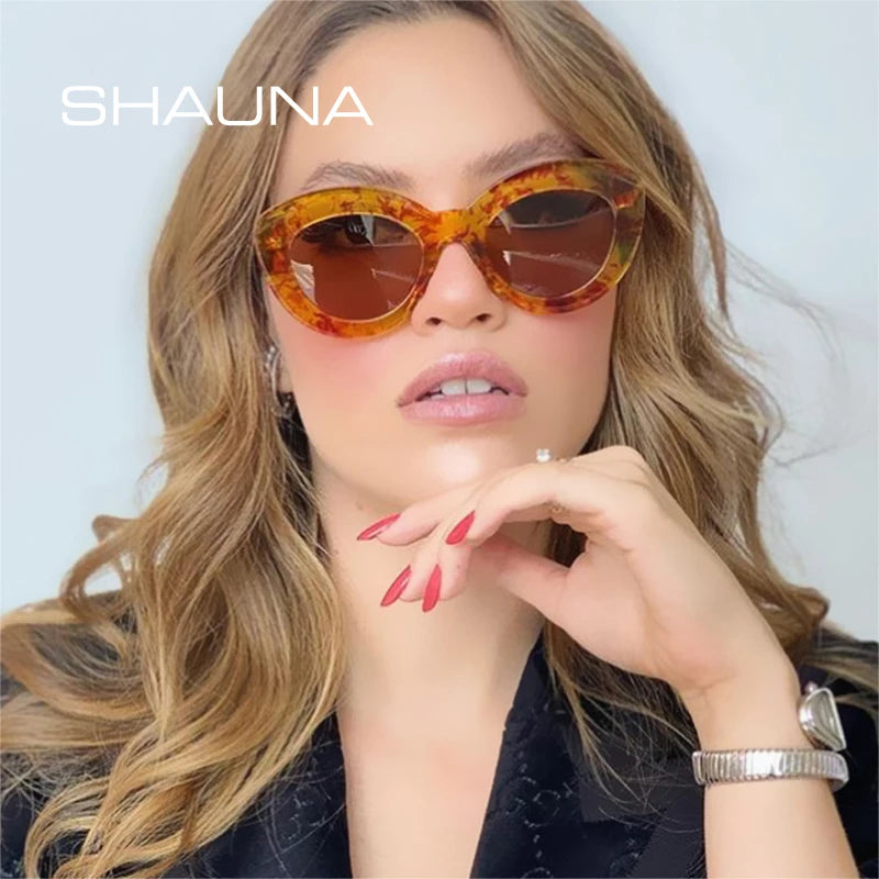 SHAUNA Retro Oversized Cat Eye Colorful Sunglasses Women Fashion Green Orange Eyewear Shades UV400 Trending Men Sun Glasses