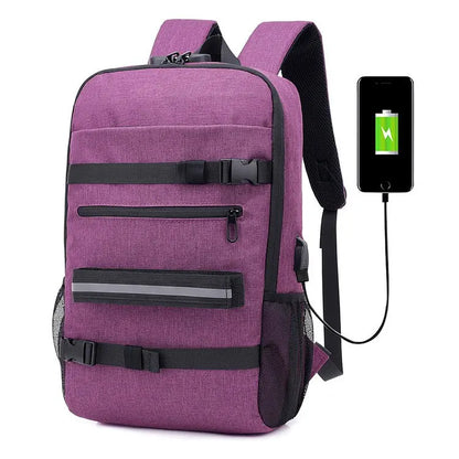 FCCEXIO Skateboard Backpack Anti-theft Password Lock USB Charging Shoulder Bag Unisex Leisure Travel Computer Bag Longboard Bag