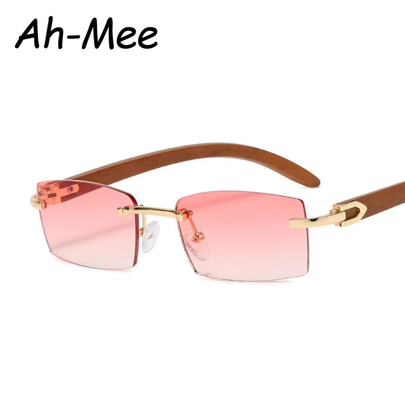 Quadratische Markendesigner-Sonnenbrille für Männer und Frauen, Sonnenbrille aus Holzrahmen, randlos, schwarz, Brillenmode, Gafas de Sol