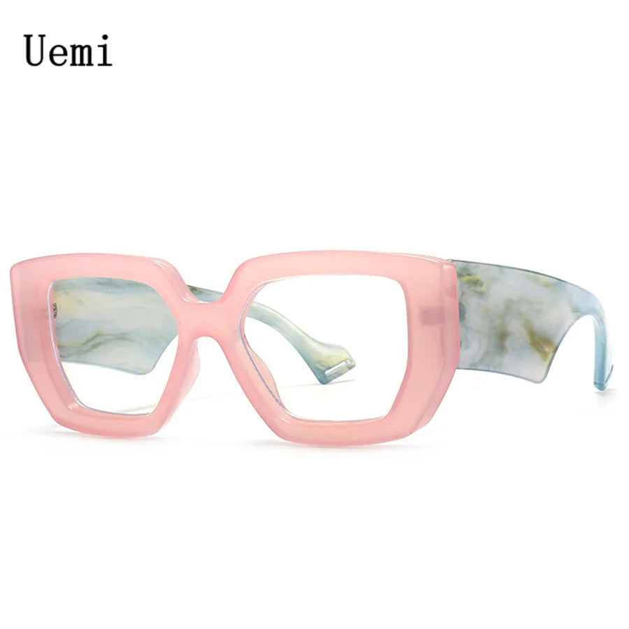 New Fashion Colorful Square Women Glasses Frame Clear Anti-Blu-Ray Spring Hinge Wide Legs Eyewear Men Optical Polygon Frame