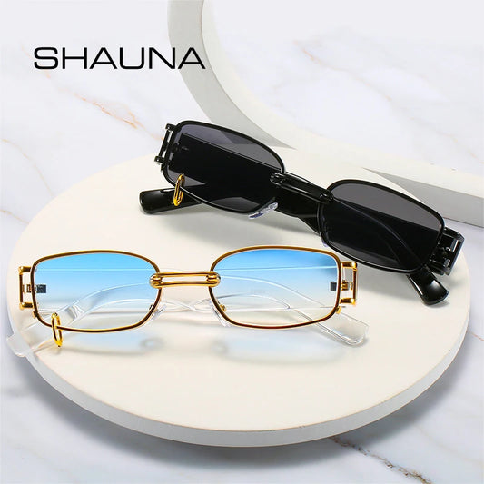 SHAUNA Retro Rechteck Sonnenbrille Damen Mode Marke Designer Punk Metall Ring Brillen Shades UV400 Männer Quadratische Sonnenbrille