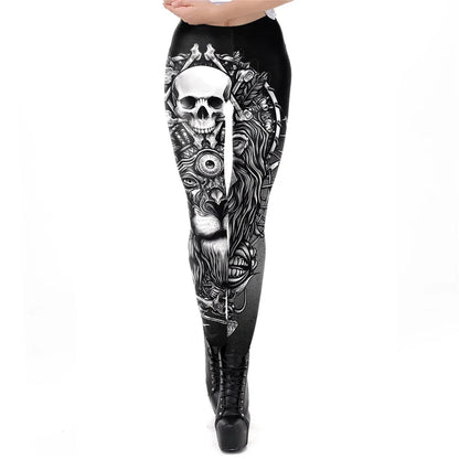 FCCEXIO Mode Schädel Neue Design Punk Frauen Legging Gothic Stil Lion Retro Vintage Steampunk Leggins Knöchel Hosen Cosplay Leggin