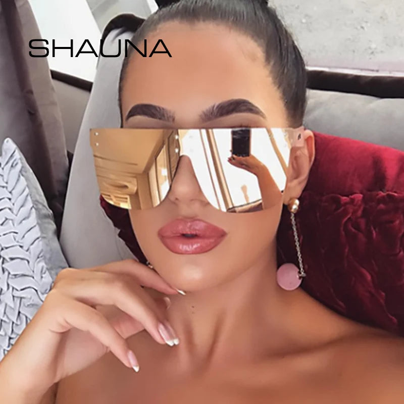 SHAUNA Lunettes de soleil aviateur surdimensionnées rétro à rivets pour femmes, marque de créateur, mode, une pièce, miroir, réfléchissant, nuances UV400