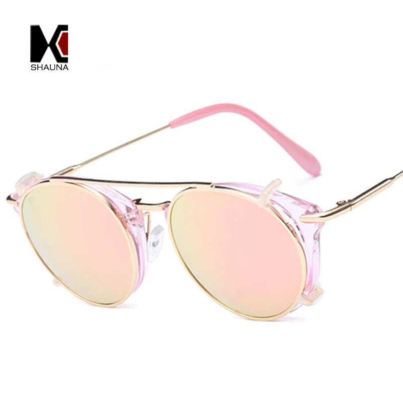 SHAUNA Retro Women Steampunk Sunglasses Brand Designer Flip Separable Lens Fashion Men Round Punk Glasses UV400