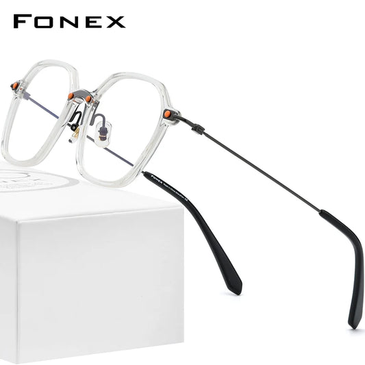 FONEX Acetate Titanium Glasses Men 2021 Vintage Oversize Square Eyeglasses Frame Women Spectacles Eyewear F85679