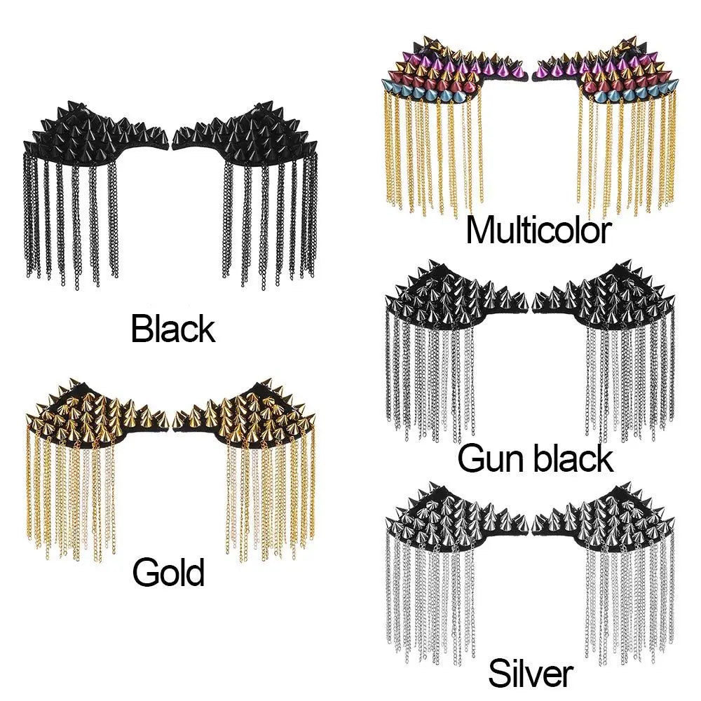 Coat Punk Clothing Accessories Tassel Metal Epaulet Dress Decoration River Pad Brooch Fringed Shoulder Stamp